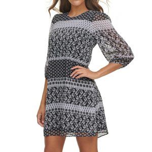 Calvin Klein Balloon 3/4 Sleeve Chiffon Shift Dres